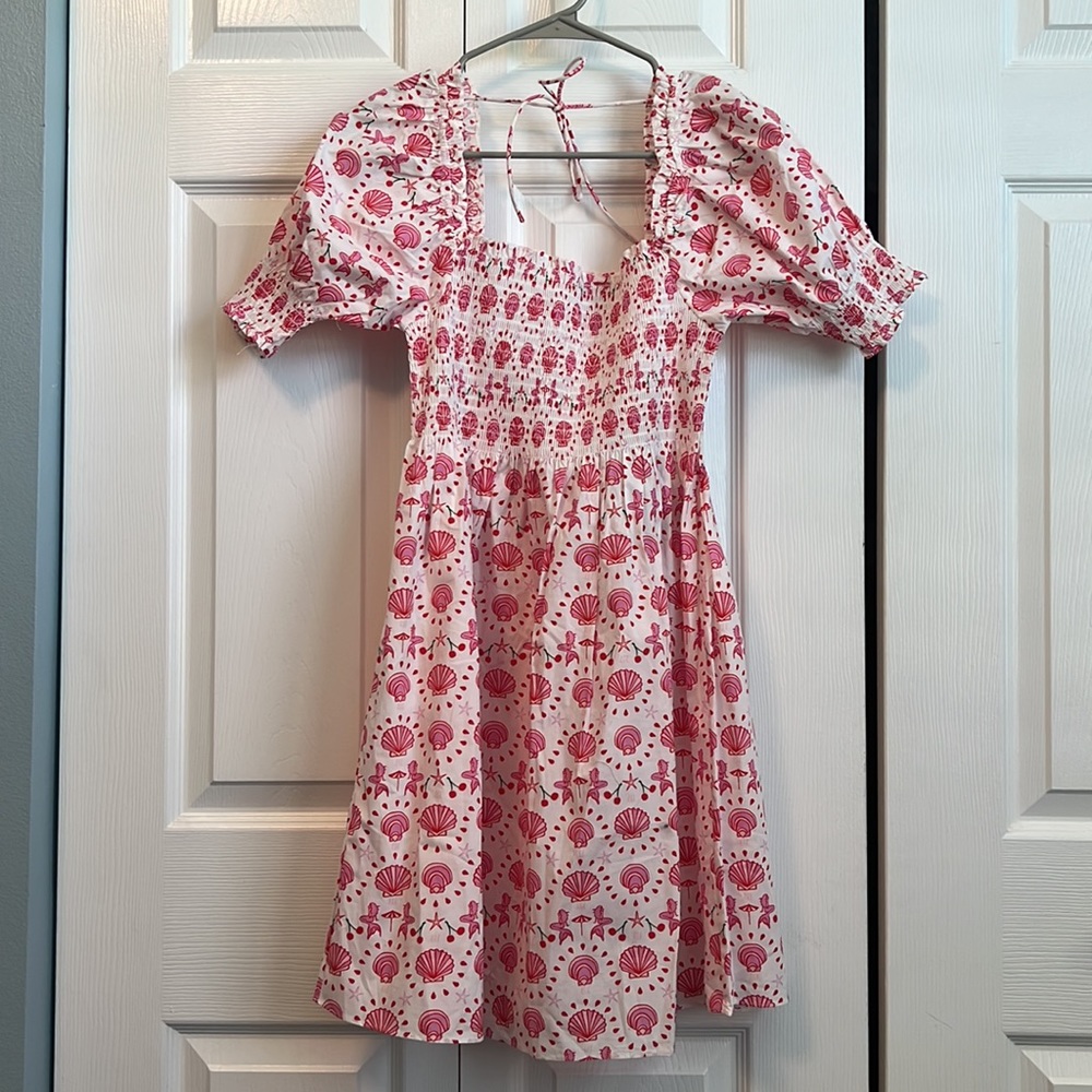 Hill House Pink Shell-Print Puff-Sleeve Sundress